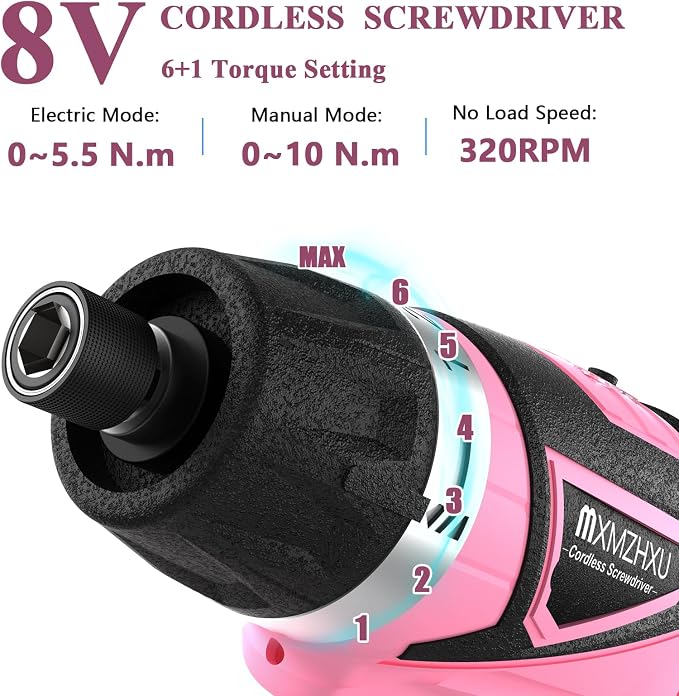8V Cordless Screwdriver,6+1 Precision Torque Electric Screwdriver | Upgraded Max 10N·m 2000mAh Rechargeable Screw Gun with 50-Piece Kit,180° Pivoting Handle,LED Light,Gift for DIY & Home