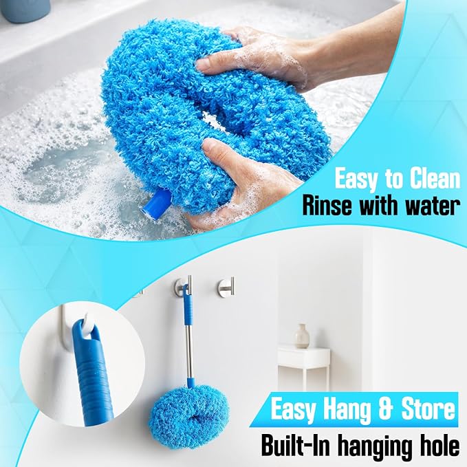 Ceiling Fan Cleaner Duster with Extension Pole, 12 to 51 Inch Duster Length, Reusable Microfiber Dusters for Cleaning Fan Blades, Cobwebs, Walls, Windows & High Ceilings, Removable, Blue