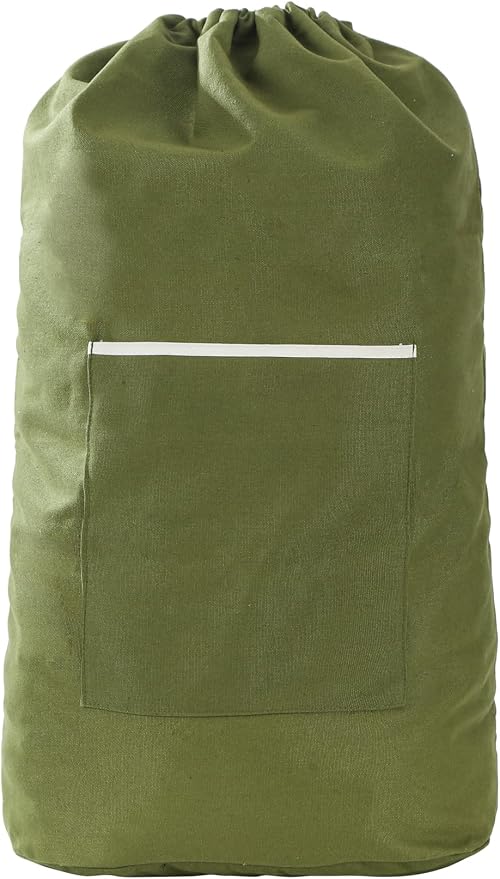 Canvas Laundry Bag, Laundry Backpack, Army Green, X-Large | Washable Laundry Collector,Thick Woven Adjustable Shoulder Straps,Large Front Pocket,Drawstring Closure,for College,Camping