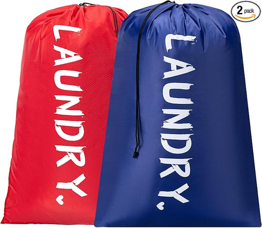 2 Pack Travel Laundry Bag,28" x 40", Extra Large Dirty Clothes Organizer | Machine Washable with Drawstring, Holds 3-4 Loads of Laundry,Fit a Laundry Hamper or Basket Travel Essentials