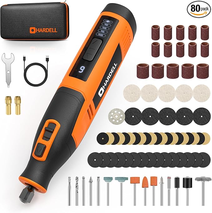 4V Cordless Rotary Tool Kit with 80Pcs, 4000mAh Long-lasting Battery | 6 Speeds 8000-28000RPM Rotary Tool with Digital Display for Cutting, Sanding, Polishing, Drilling, Engraving, DIY Crafts