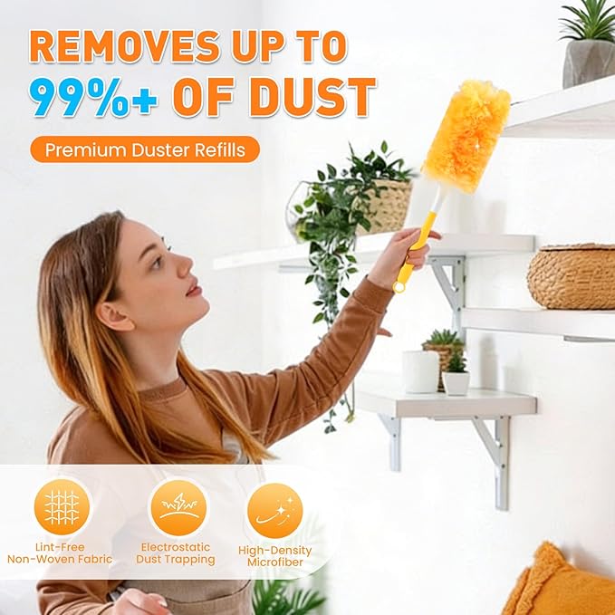 Alotiki Duster Refills, 160 Count 360° Dusters for Cleaning with 4 Handle | Heavy Duty Duster Refill for Dust Cleaning, 360° Double-Sided Disposable Duster for Blinds, Electronics, Furniture