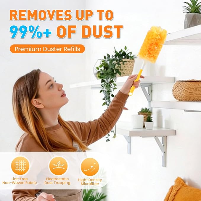 Alotiki Duster Refills, 40 Count 360° Dusters for Cleaning with 1 Handle | Heavy Duty Duster Refill for Dust Cleaning, 360° Double-Sided Disposable Duster for Blinds, Electronics, Furniture