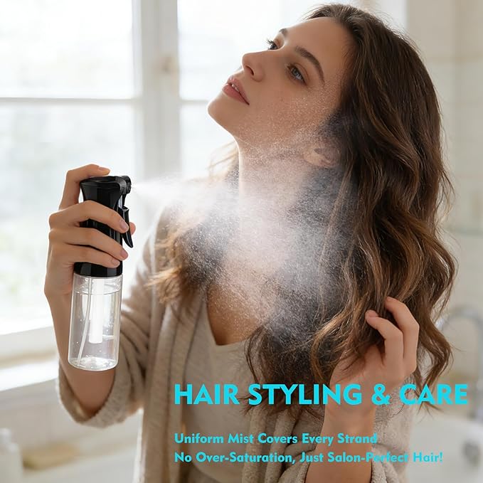 Continuous Spray Bottle, 6.8 OZ Hair Spray Bottles, Ultra-Fine Mister Spray Bottle for Hairstyling, Cleaning, Plants, Pets, Salons, and More (2 Pack)