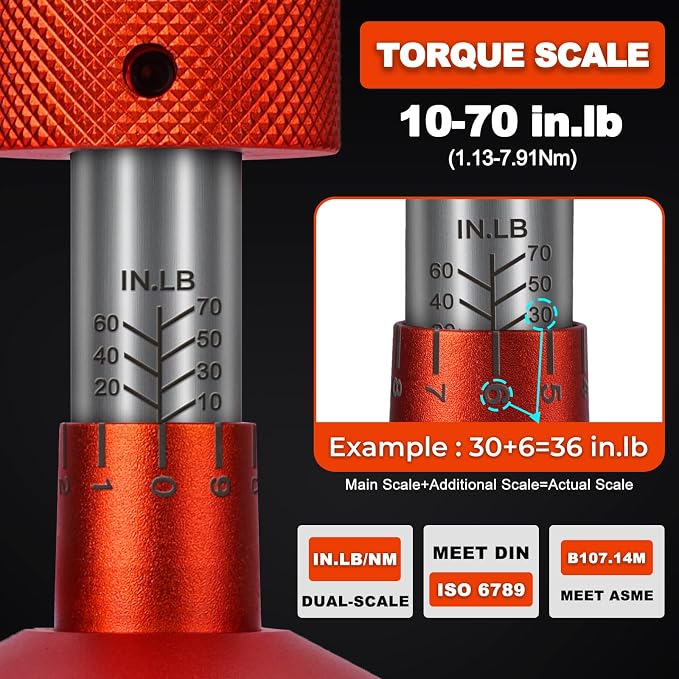 68Pcs Torque Screwdriver Wrench Set 10-70 IN.LB, Inch Pound Torque Driver | with S2 Steel Bits, 1/4" Drive, Magnetic Quick-Release Adapter for Bike Repair, Mounting and Maintenance