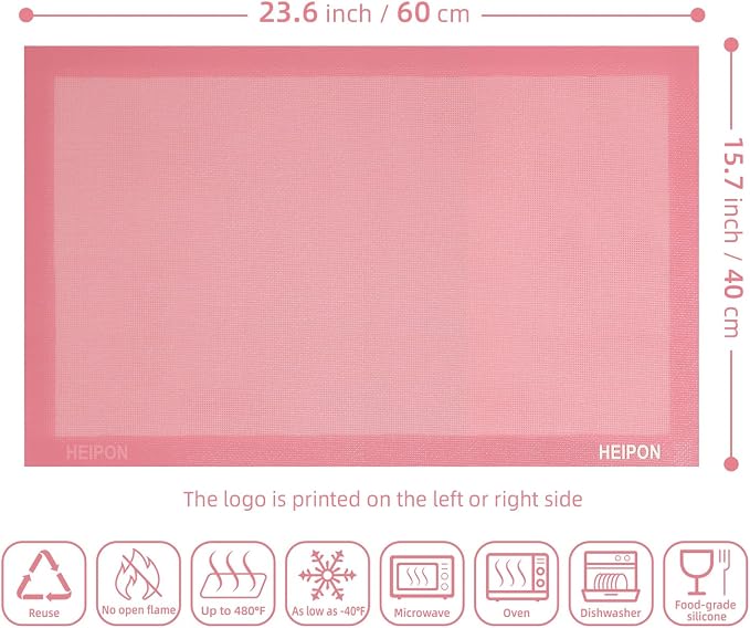 Pink Perforated Baking Mat,Cuttable Baking Mat,23.6"Lx15.7"W,Silicone Baking Mat,Non-Stick,Breathable Mat,Reusable(Pink,2pcs)