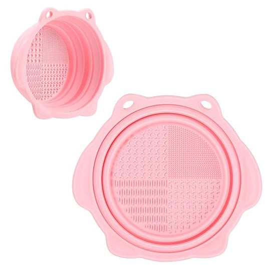 Foldable Silicone Makeup Brush Cleaner Bowl | Portable Cleaning Tool For Brushes, Powder Puffs, Sponges (Light Pink)