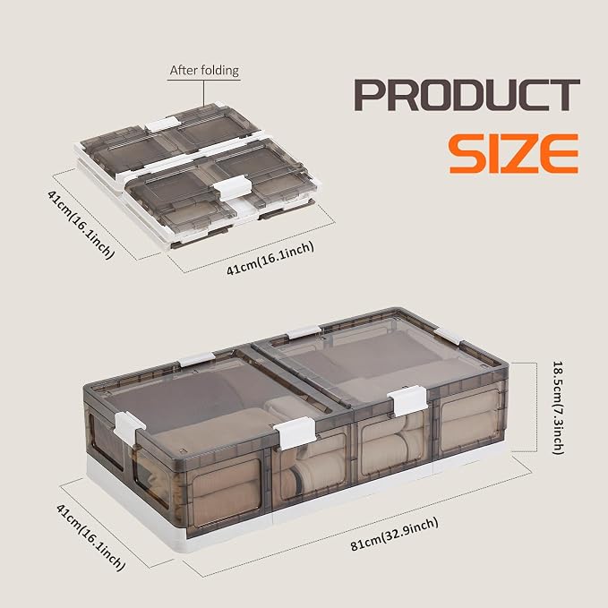 2-Pack Under Bed Storage Containers with Wheels - Stackable, Foldable Plastic Storage Boxes with Lids for Clothes, Shoes, Blankets - Perfect for Bedroom Organization and Dorms