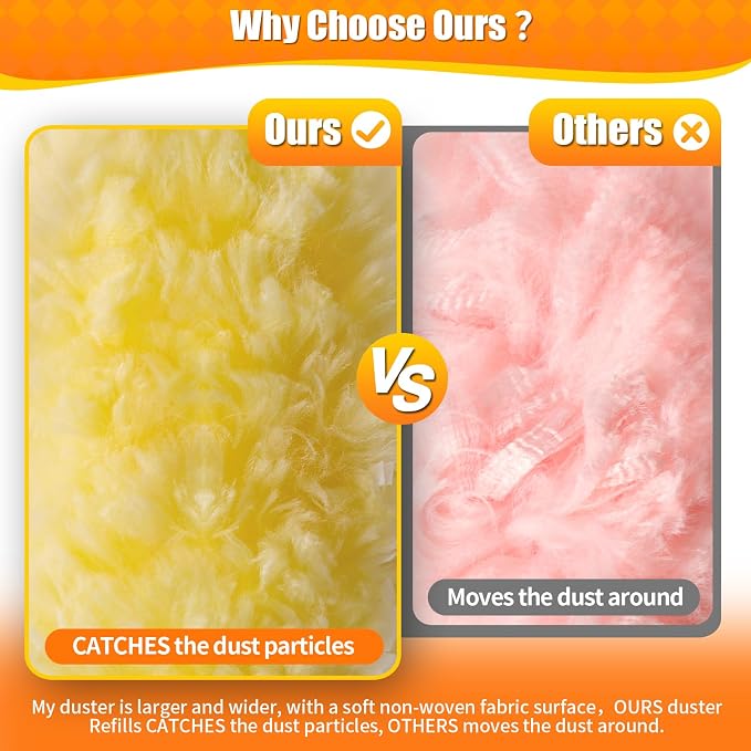 60 Count 360° Heavy Duty Duster Refills, Compatible with Swiffer Duster, Includes 1 Short Handle & 1 3 ft Extendable Handle, 4X Microfiber Cleaning Dusters, Disposable Unscented