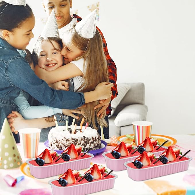 LNYZQUS Mini Cake Pans with Lids 100 Pack,Individual Foil Baking Tins,Disposable Mini Loaf Pans Small Cakes Tin Cupcake Containers for Children's Day Bake Sale-Pink,6.8oz