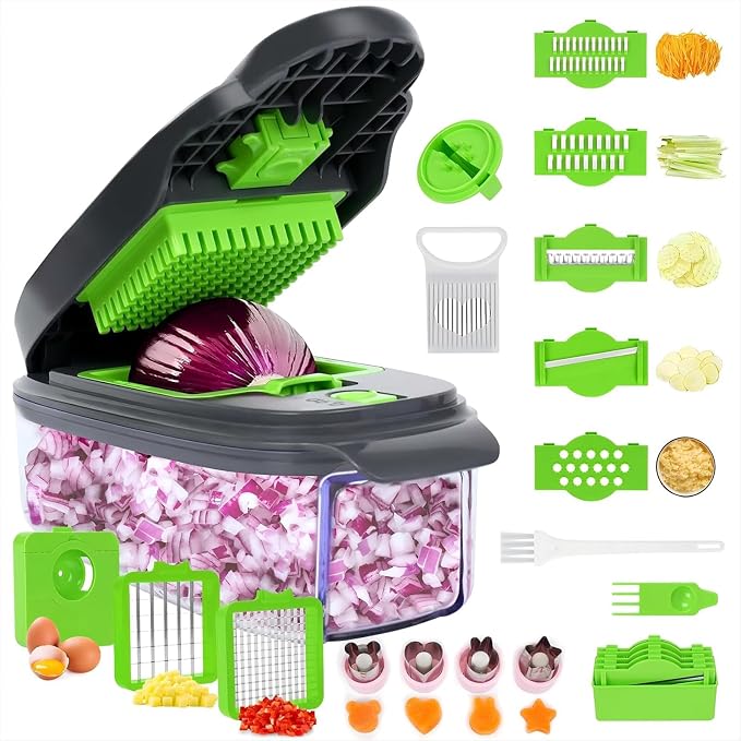 13-in-1 Vegetable Chopper with Food Molds, 1.5L, Gray Green | 13-in-1 chopper with adult-prepared food molds