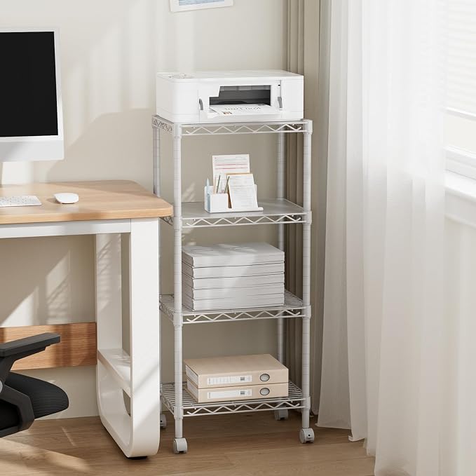 Golpart 4Tier Adjustable Storage Shelves Metal Wire Shelving Standing Shelf | Utility Heavy Duty Unit Rack Closet Organize for Home Kitchen Laundry Room Organization Pantry 11.6"Dx17.6"Wx44"H White