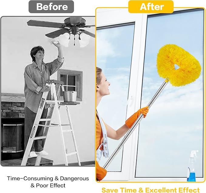 Ceiling Fan Cleaner Duster Reusable Microfiber Ceiling Fan Blade Cleaner Removable Duster with Extension Pole Adjusts 13 to 49.7 Inch for Cleaning Walls Bookshelves Furniture Door Window Top (Yellow)