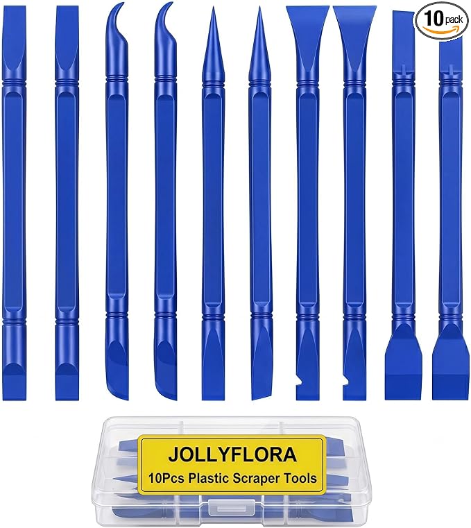 10Pcs Plastic Scraper Tools with Storage Case, Car Detailing Tools Kit, Multi-Purpose Cleaning Sticks for Tight Gaps, Removing Stickers, Labels, Grease & Dirt, Blue