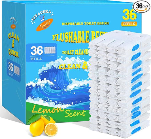 36 Count Flushable Toilet Bowl Cleaner Refills, Toilet Cleaner Refill Pads | Flushable, Disposable, Toilet Fresh, Bathroom Toilet Brush Refills, Accessories Supplies Starter Kit, Lemon Scent, No Handle