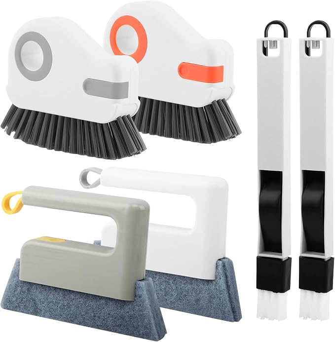 6Pcs Window Track Cleaner with Hard Bristle Brush & Scraper, 2-in-1 Groove Cleaning Tool for Sliding Door Tracks, Window Sills, and Seal Crevices