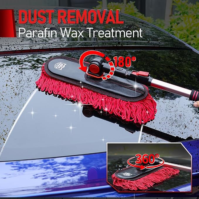 Car Duster Set, Loop End, 2 Pcs | Extendable handle for SUV exterior. Traps pollen without water. Gets better with age, do not wash. Storage bag included.