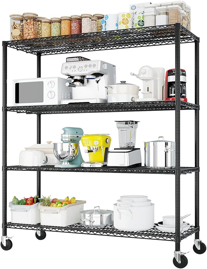 Karl home Heavy Duty 4-Tier Storage Shelving, Black Adjustable Metal Rack | 2500LBS Capacity Wire Storage Shelving Unit, 75.59"H x 55.12"W x 23.62"D, Multipurpose Organizer for Garage, Kitchen