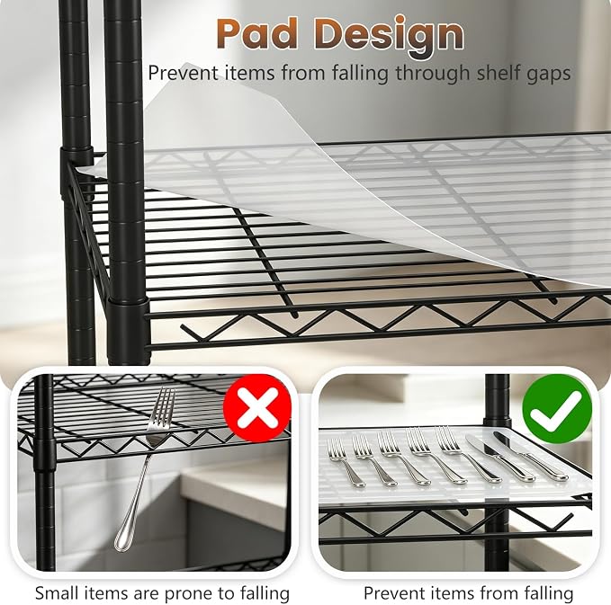FDW | 6-Tier Wire Storage Shelves with PP Shim | 45"x18"x82" Wheels | Black | Adjustable Racks | Heavy-Duty Metal Shelf, Holds Upto 2100 lbs | Tool-Free Assembly, Rust-Resistant | for Home & Garage
