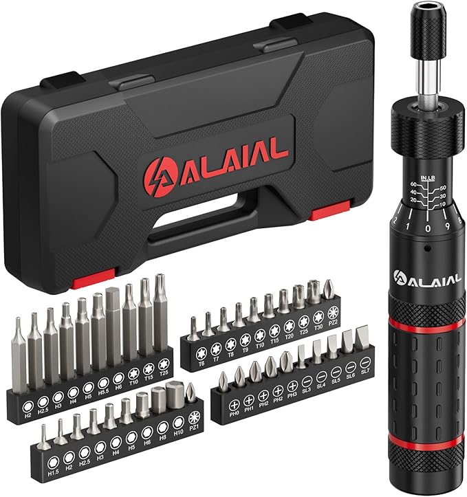Torque Screwdriver Set 10-60 in-lb, Adjustable Torque Driver Kit | Inch Pound Torque Wrench with S2 Steel Bits & Case – Prevents Over-Tightening for Bike Repair, Scope Mounting & Optics, Red