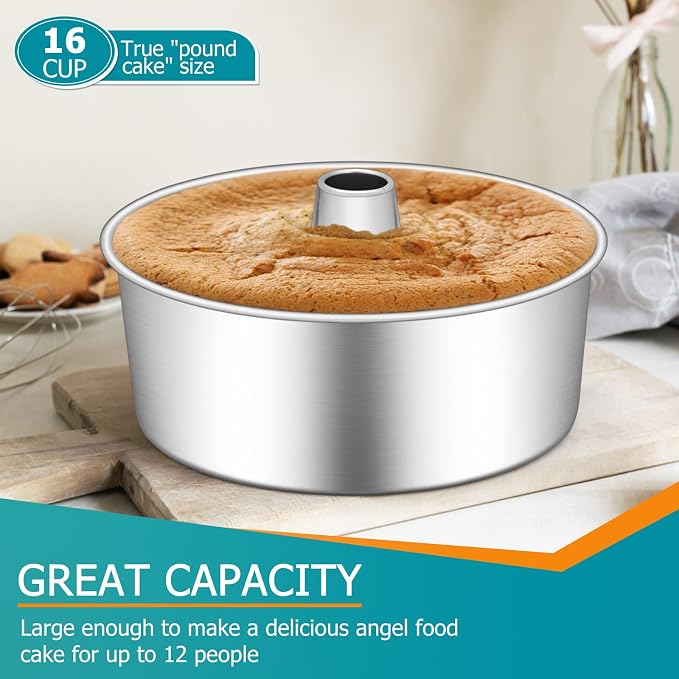 E-far Angel Food Cake Pan Set of 2, 10-Inch Stainless Steel Tube Pan for Baking Pound Chiffon Cake, One-piece Design & Non-toxic, Dishwasher Safe