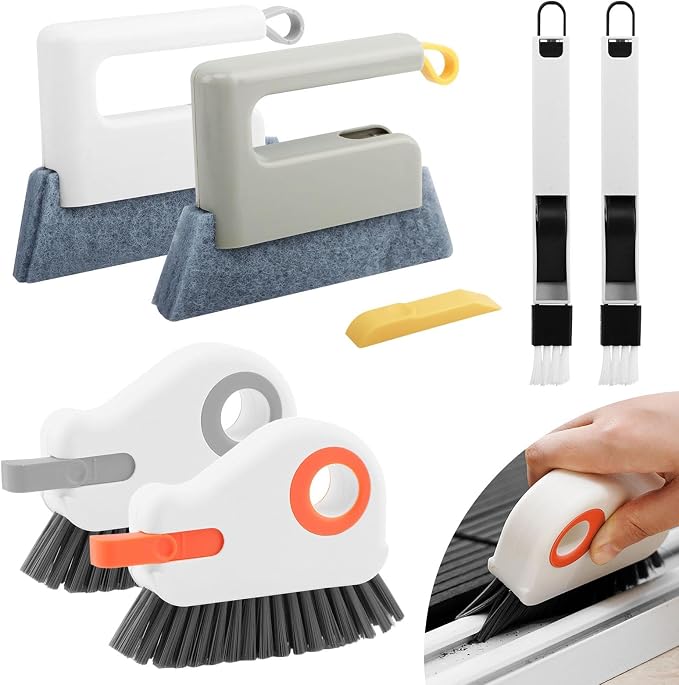6Pcs Window Track Cleaner with Hard Bristle Brush & Scraper, 2-in-1 Groove Cleaning Tool for Sliding Door Tracks, Window Sills, and Seal Crevices
