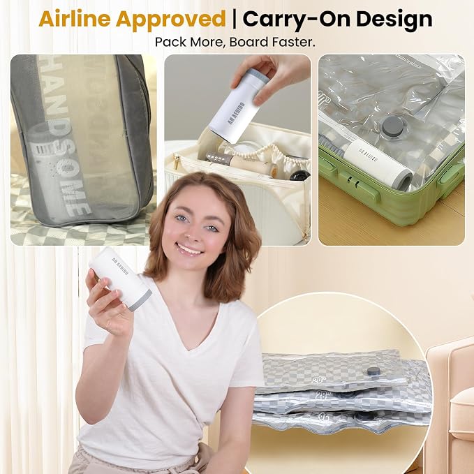 18 Pack Vacuum Storage Bags for Travel with Digital Display Air Pump,Carry-on Packing Bags for Luggage and Suitcase,Space Saver for Clothes