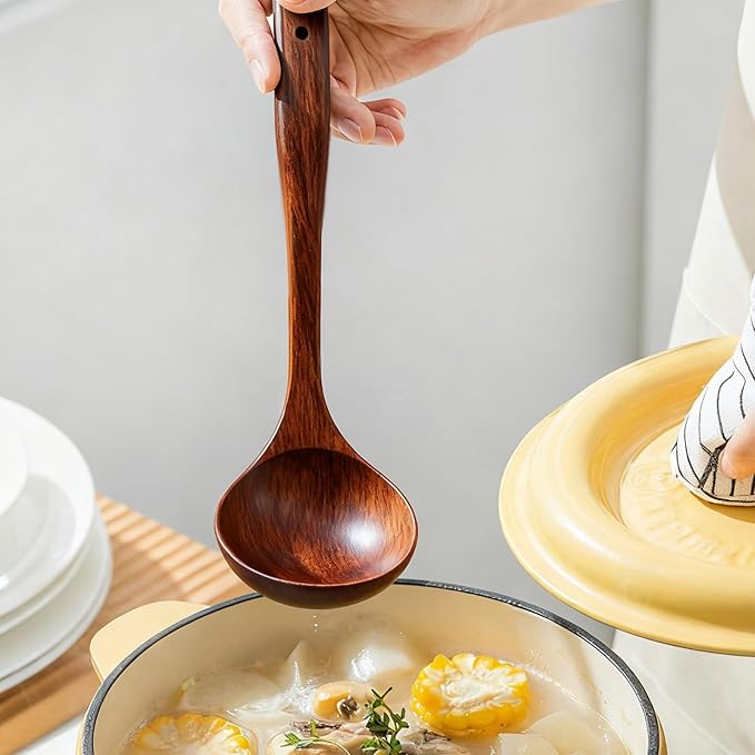 Wooden Ladle for soup, 11 Inch Wooden Soup Spoon, Long Handle Ladle Spoon, Large Kitchen Woodens Scoop for Cooking Serving Cookware, Gravy Sauce Porridge