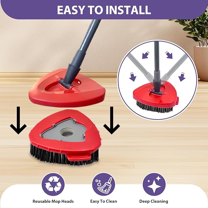 [2026 New Version] 2-Pack Oceda Scrubber Mop Heads for EasyWring 1-Tank System, Stiff-Bristle Brush Head with Built-in Scouring Pad for Deep Cleaning Floors and Tiles