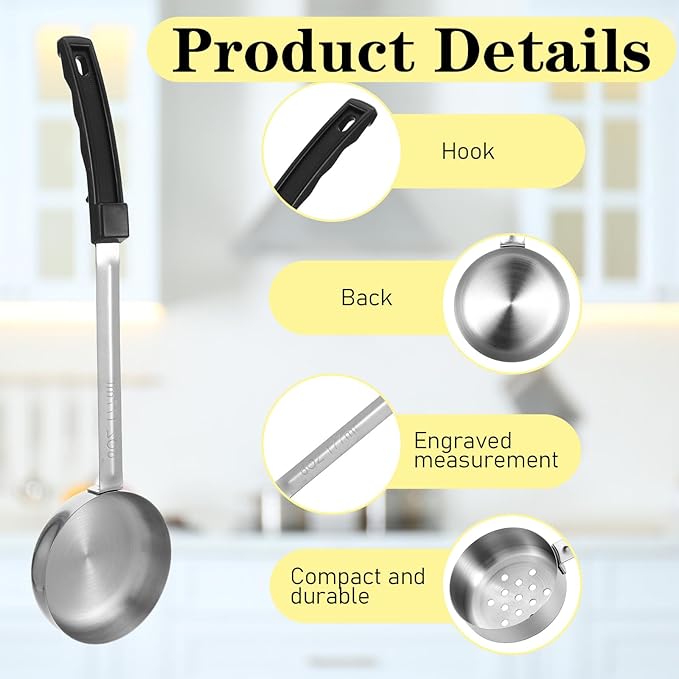 Kifmurase 8PCS Portion Control Serving Spoons, 2, 3, 4, 6oz Solid and Slotted Stainless Steel Ladle Spoon for Food Serving Buffet, Spoodle Diet Food Measuring Portion Utensils Control Scoop (4 Colors)
