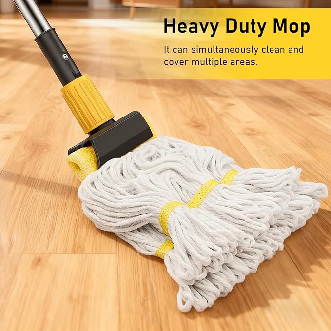 Heavy Duty String Wet Mop for Floor Cleaning, Commercial Industrial Cotton Mops with Stainless Steel Long Handle for Home, Kitchen, Bathroom, Garage