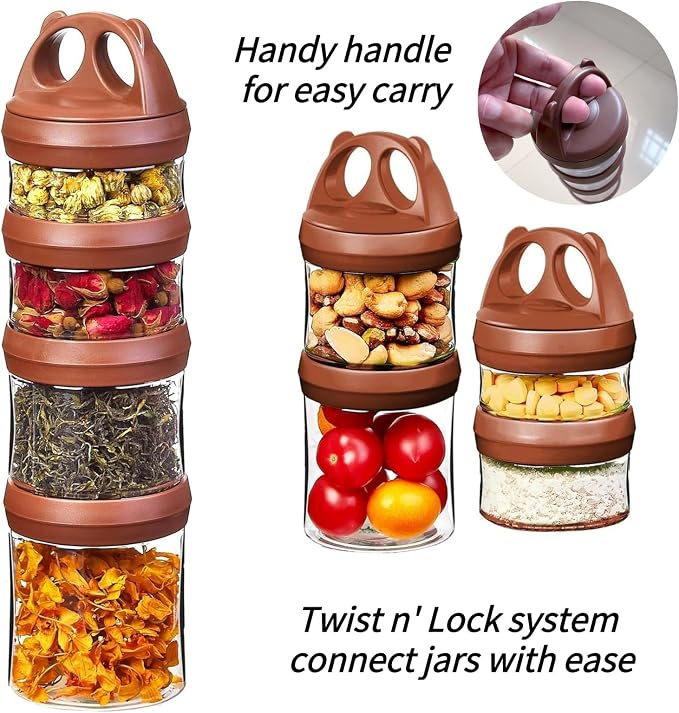 SELEWARE Brown Stackable Snack Containers for Kids Toddlers Adults, 31oz | Portable Food Storage Containers for Snacks Formula Powder Drinks and Travel, Twist Lock System Airtight Leak-proof BPA Free