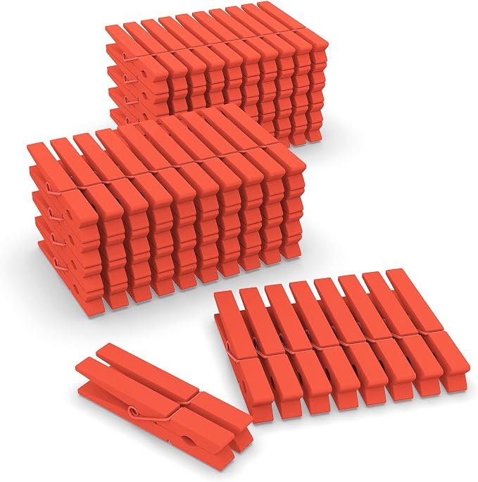 100 Pcs Orange Clothes pins - 2.9 Inch Wooden Clothespins Cheer Clips | Vibrant for Crafts Classroom Decorations Clothing Pictures Laundry Solid Wood No Splinters Fade‑Proof