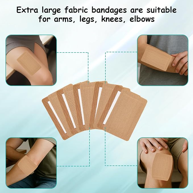 30 Pcs Extra Large Adhesive Bandages, 5" x 3" Fabric Bandages with Non-Stick Pad, Flexible Band Aids, Latex Free Painless Removal for Wound Care and First Aid, Sterile Fabric Bandage
