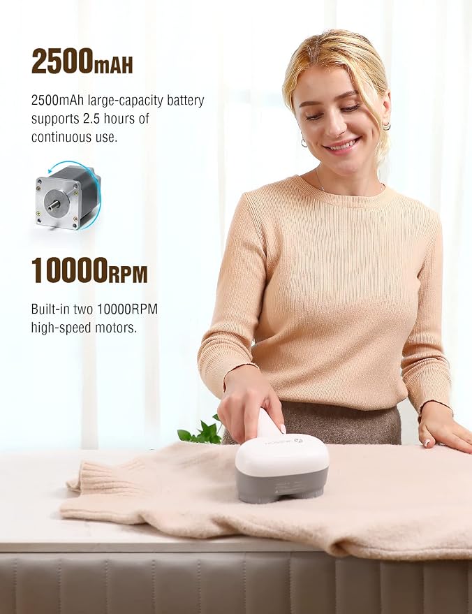 VASSON Fabric Shaver, Sweater Depiller & Pilling Remover | Dual-Head Design for 2X Faster Pilling Removal on Sweaters & Couches