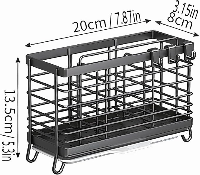 Stainless Steel Utensil Holder, Countertop Drying Rack with Drain Tray & Towel Bar, Space Saving Kitchen Organizer(Gray)