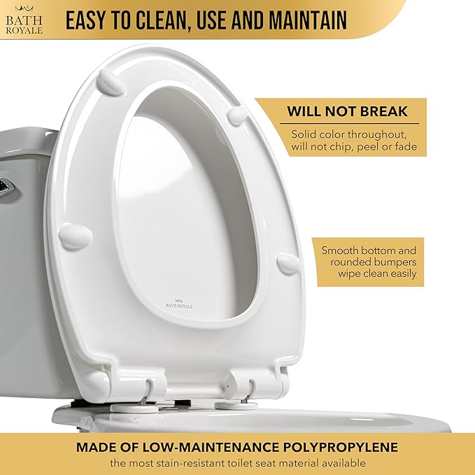 Bath Royale Round Toilet Seat Replacement with Cover BR500-01 Slow Close, Heavy Duty Sturdy, Stain-Resistant, No Jiggle and Easy to Clean, Fits All Toilet Brands, Executive Series - Biscuit/Linen,