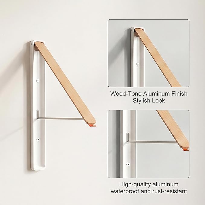 RFOUO White Foldable Wall Mounted Clothes Drying Rack,Laundry Hanger,1 Pack | Space saving Foldable Clothes Hanger for Laundry Organization,coat hanger racks,laundry drying rack,Clothes drying hanger