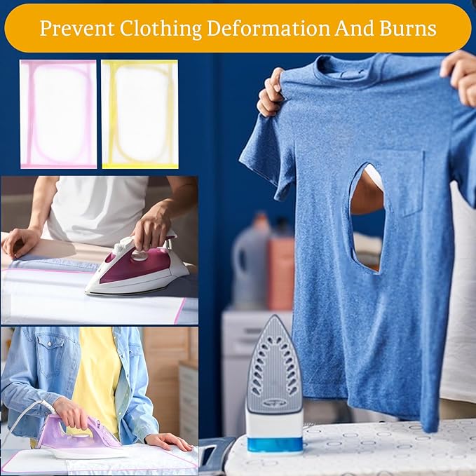 2 Pack Pressing Cloth for Ironing, Pink and Yellow Ironing Cloth to Protect Clothes, Heat Resistant Mesh Iron Mat Pad for Sewing Ironing Fabric Protect