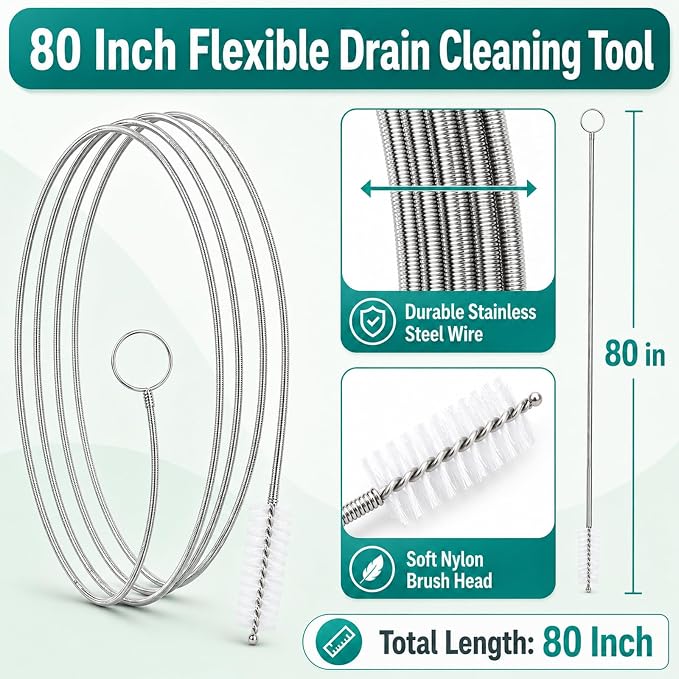 2 Pack 80 Inch Flexible Sunroof Drain Cleaning Tool, Long Brush for Car Sunroof Tube, Ice Maker, Refrigerator, AC Line, Windshield Hole and Narrow Pipes