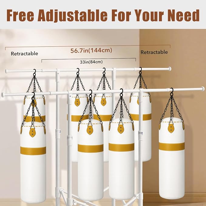 Clothes Rack, Rolling Clothes Drying Rack for Hanging Clothes Portable Foldable Laundry Rack for Air Drying Clothing Double Rods, Metal Garment Racks 21.7"*56.7"*60.6", White