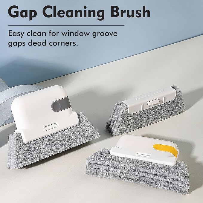 2pcs Window Cleaning Brush,Multifucation Groove Cleaning Brush for Household Use, 3-in-1 Window Sliding Door Track Cleaner, Sill, Tile Lines, Shutter, Car Vents, Keyboard, Small Spaces Clean Kit