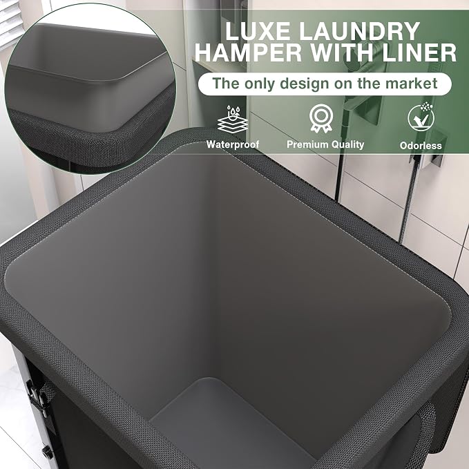 Laundry Basket with Lid,150L Rolling Laundry Hamper with Wheels Black | Dirty Clothes Hamper with Metal Frame and Removable Bag Design,Large Rolling Hampers for Laundry Room, Bedroom,Dorm