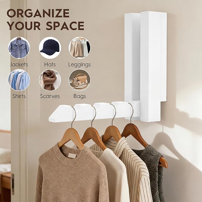 2 Pack Clothes Drying Rack Wall Mounted,Space Saver Wood Wall Mounted Folding Clothes Hanger Rack for Laundry Room,Bathrooms,Closet Storage Organization,Easy to Install