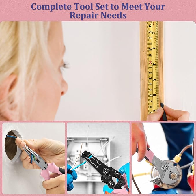 Sundpey 281 Pcs Home Tool Kit Portable Complete General Hand Tool Set Pink | with Socket Wrench Set & Screwdrivers & Hex Keys & Pliers Set,Women Toolbox Set for Household Car House Garage Apartment Dorm