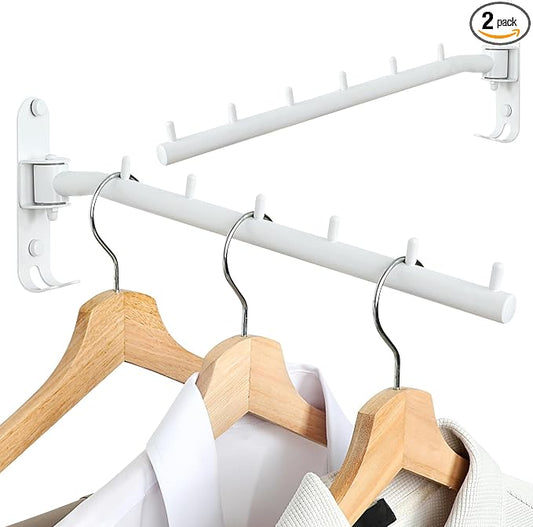 Alise Wall Mounted Drying Rack with Hook,Swivel Clothes Hanger,White,2 Pcs | Space Saving Wall Rack for Clothes,Heavty Duty Stainless Steel Clothes Wall Drying Rack for Laundry Closet Bedroom/Bathroom
