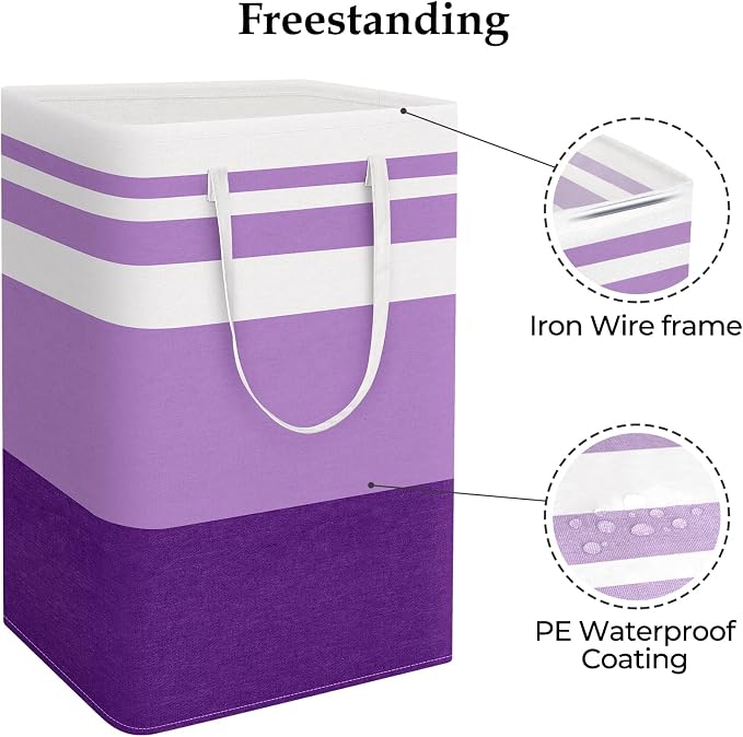 StorageRight Laundry Basket Hamper, 75L Collapsible Clothes Storage, Purple | Freestanding Clothes Hampers, Foldable design, with Easy Carry Handles, For Laundry, Bedroom, Dorm, Clothing, Towels, Toys