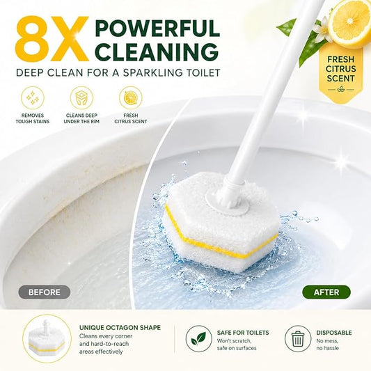 Toilet Wand Refills 60 Count Lemon Scent – Disposable Toilet Bowl Cleaner Brush Heads with Fresh Citrus Fragrance, Fits Most Standard Toilet Wand Handles, Hygienic No-Touch Cleaning Sponge Pads
