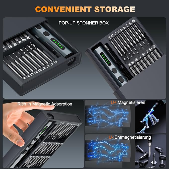 Mini Electric Screwdriver, 4.2V Precision Screwdriver Set Cordless Screwdrivers Rechargeable 76 In 1 Magnetic Bit Repair Tech Tool Kit for Electronics Computer Phone Laptop Camera RC Car Watch Glasses