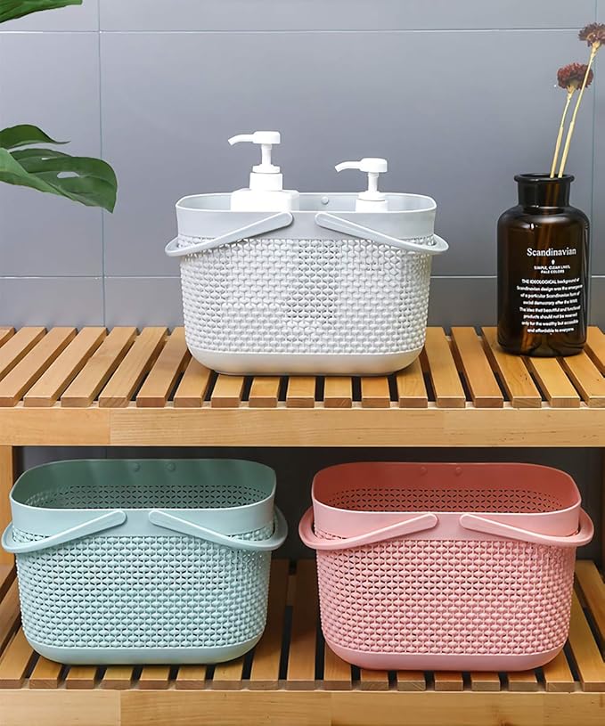Plastic Protable Shower Caddy Basket, Storage Organizer with Handle, Blue | Bottom Drain Holes, Keep Dry, Sturdy and Durable, Easy to Carry for Bathroom, Kitchen, Dorm Room, RV, College